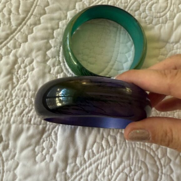 Vintage Bangle Peacock Feather Plastic Bangles - Picture 5 of 7